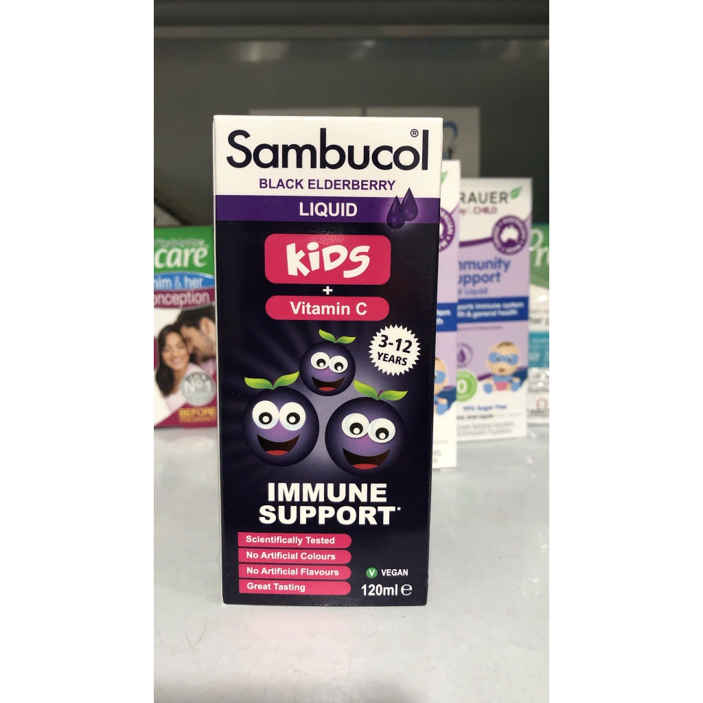 Sambucol Imuno Liquid Siro cơm cháy cam tăng đề kháng cho bé từ 3 tuổi UK (120ml)