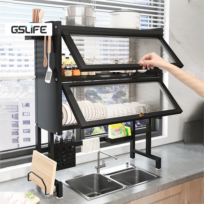 Gslife kệ chén có nắp đậy kệ để đồ nhà bếp kệ bát trên bồn rửa bát 1/2 Tầng kệ bếp đa năng