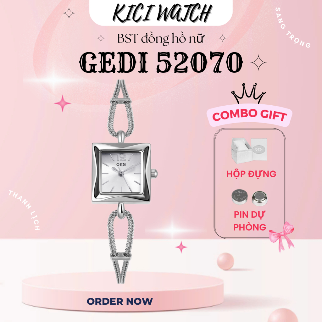 Đồng Hồ Nữ Gedi Mặt Vuông Dạng Lắc Thép không Gỉ Kháng Nước, Đồng Hồ Nữ Gedi Mã 52070