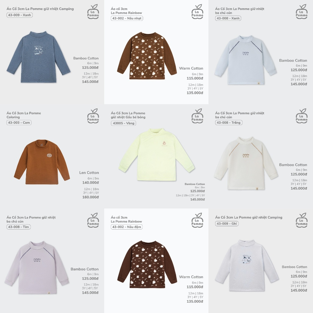 LAPOMME - Áo Cổ 3cm La Pomme giữ nhiệt in gấu - 01A -6M 9M 12M 18M 2Y 3Y 4Y 5Y - NOVA.T10B - 01A - L