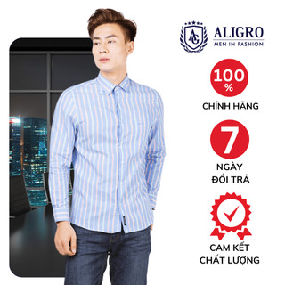 Ao sơ mi nam dài tay ALIGRO 100% chất cotton xanh da trời cổ bẻ dáng ôm body, vải không nhăn, trẻ trung ALGS106