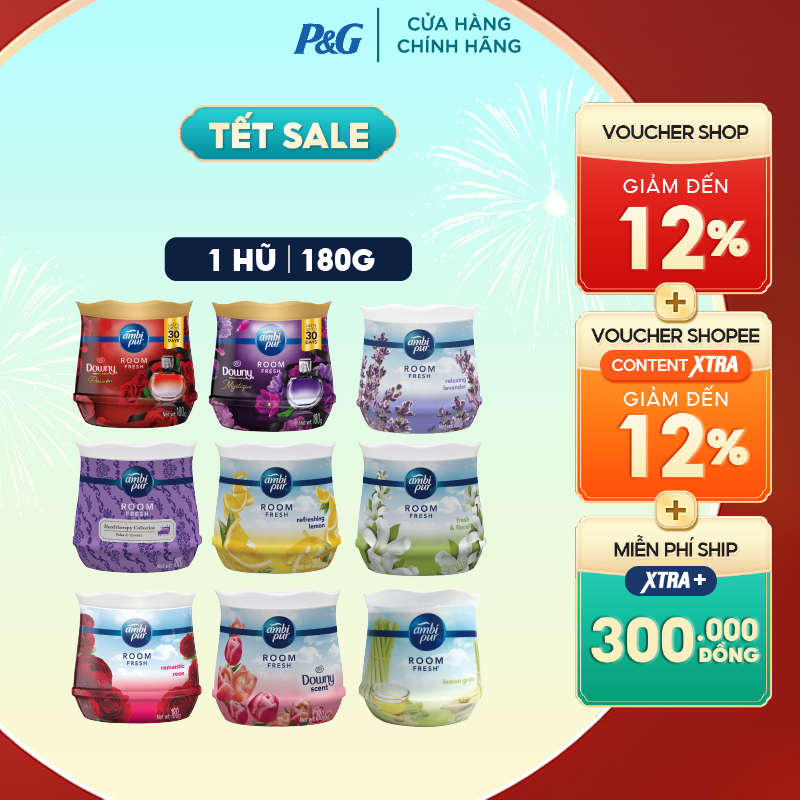 Sáp Thơm Phòng Ambi Pur Hương Đam Mê/ Huyền Bí/ Thư Giãn/ Oải Hương/ Downy/ Hoa Tươi/ Sả/ Hoa Hồng/ Chanh Hộp 180G