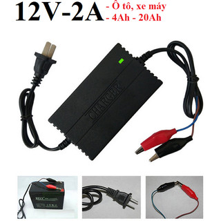 Bộ Sạc 12V Cho Xe Máy, Xe Điện, Quạt Tích Điện Dung Lượng 1,2AH Đến 17AH - Tự Ngắt Khi Đầy MÀU ĐEN