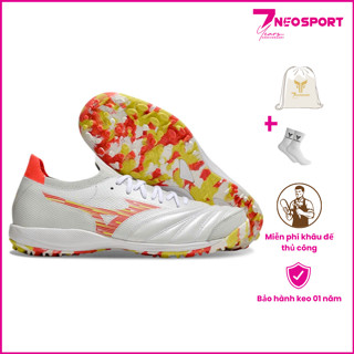 (Có khâu Full đế) Giày Bóng Đá Cỏ Nhân Tạo Mizuno Morelia Neo 3 Sala Beta SF Bo Thun Trắng Logo-Đế Camo Đỏ TF
