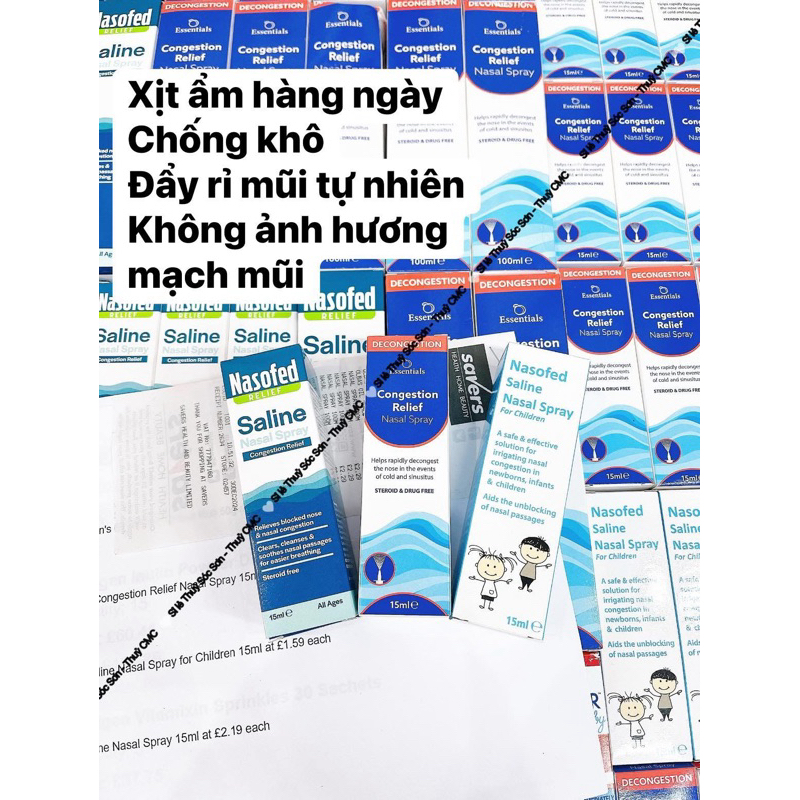   Size 15ml  Xịt mũi Nasofed - Essentials Congestion Relief Spray cấp ẩm - thông mũi hằng ngày- UK 