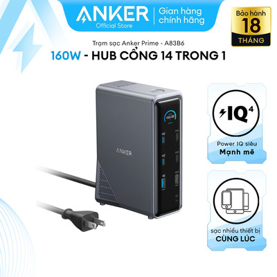 Trạm sạc Anker Prime (14-in-1, Dual Display, 160W) - A83B6