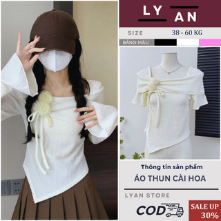 Áo thun kiểu,áo cổ thuyền đính hoa xinh với thiết kế vạt chéo màu sắc thanh lịch cho phái nữ