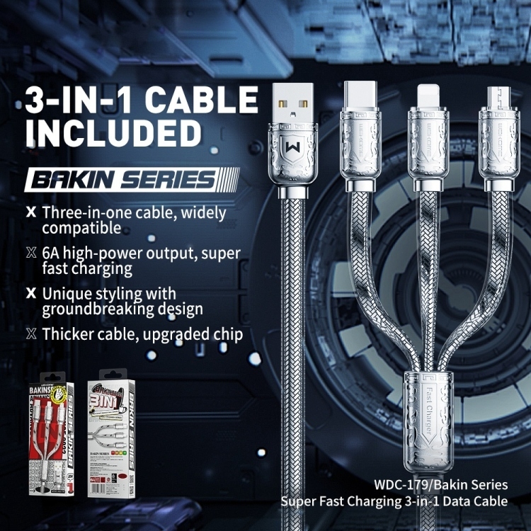 Cáp Sạc Nhanh 6A 3 Đầu Wekome WDC-179th Hoặc Cáp Sạc Nhanh 6A 3 Đầu Remax RC-124th. LKP