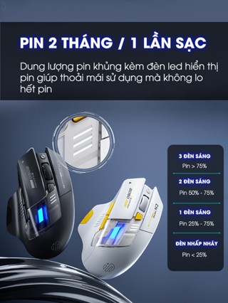 Chuột không dây gaming TEKKIN INPHIC A9 PRO bluetooth silent chống ồn pin sạc 6 nút bấm led RGB 5 mức DPI cho pc