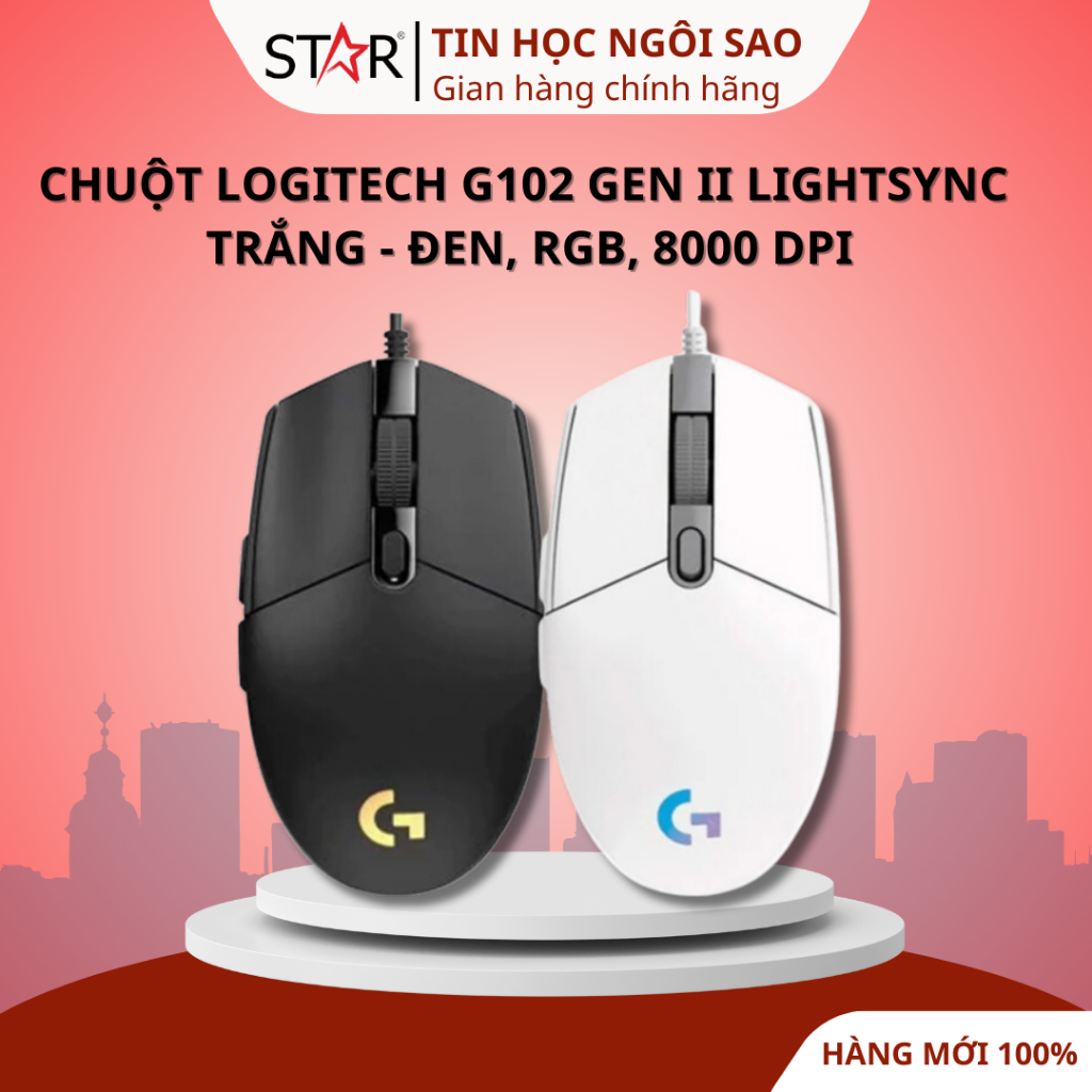 Chuột Gaming Logitech G102 LightSync RGB Gen 2 - Tùy Chỉnh Phần Mềm HUB G(Có Dây /USB / DPI 8000) - 