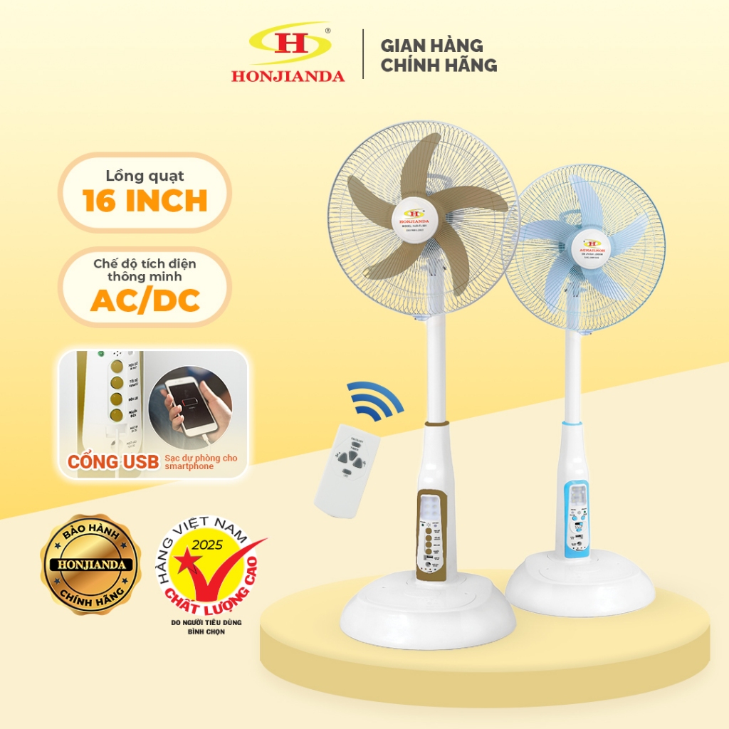 Quạt Sạc Tích Điện Kiểu Đứng Ac&Dc 16 Inch Honjianda Fl601/602 - Có Remote Điều Khiển