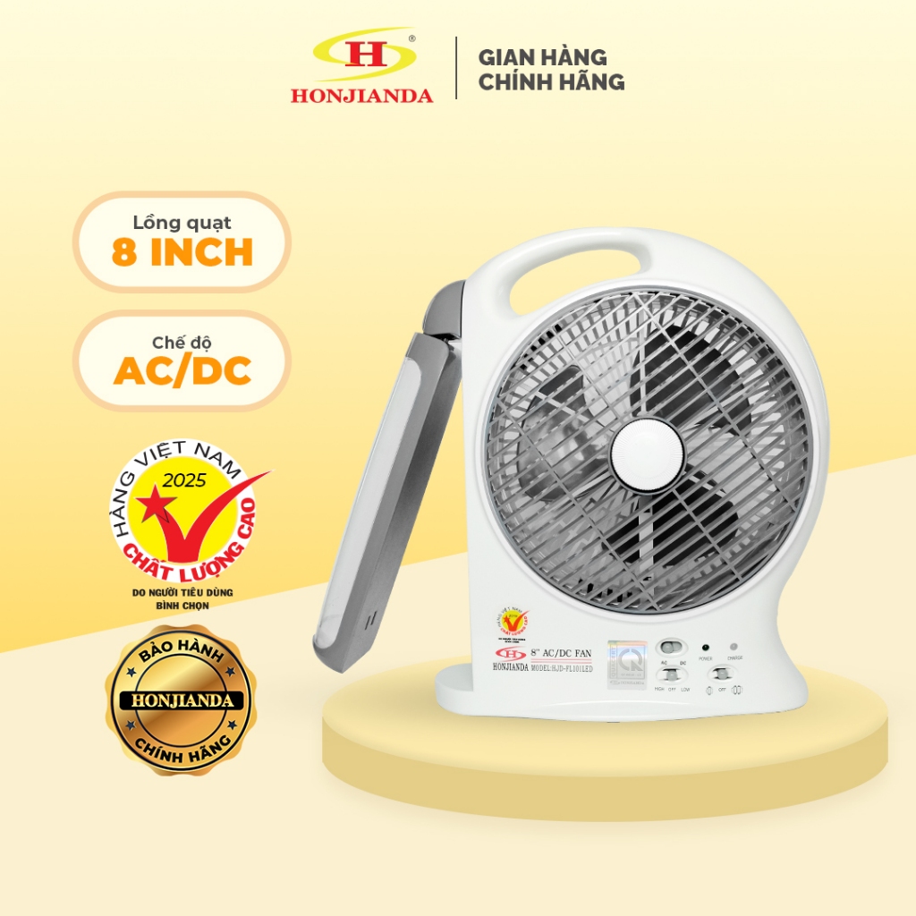 Quạt sạc tích điện AC&DC Honjianda FL101 1 pin - có đèn LED