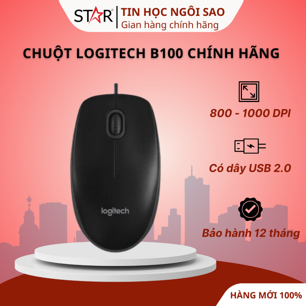 Chuột Văn Phòng Logitech B100 Chính Hãng - Bảo hành 12 tháng