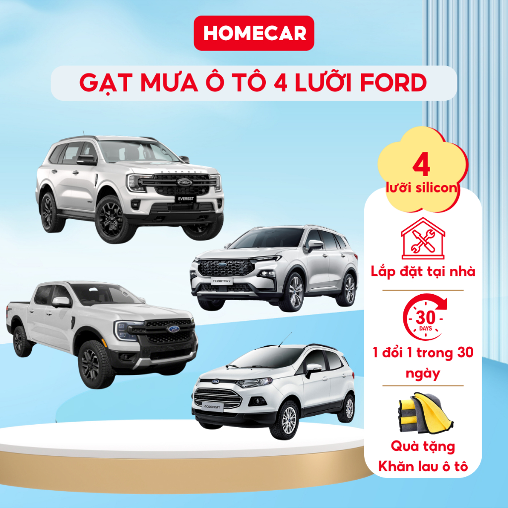 Gạt Mưa Ford 4 Lưỡi Chính Hãng Phù Hợp Ranger Everest Focus Ecosport Lưỡi Gạt Cao Su Thân Mềm Bền Bỉ