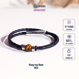 Vòng Tay Nam Đá Tự Nhiên 8 Ly Rex Liugems Dây Da Mix Charm Thép Không Gỉ Đơn Giản Ý Nghĩa VTDD01