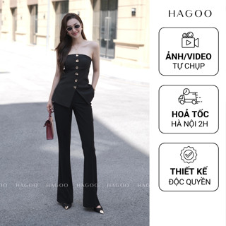 Quần âu ống loe nữ màu đen lưng cao HAGOO phong cách công sở thanh lịch [Q371]