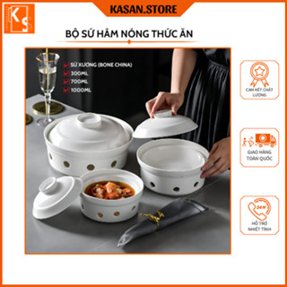 Bộ Bát Hâm Nóng Thức Ăn Sứ Xương Cao Cấp - 3 Kích Thước Tiện Dụng
