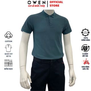  Áo thun cổ bẻ OWEN APV253613 polo nam ngắn tay Màu xanh lá đậm vải CVC Spandex mềm mại cao cấp phông dáng body fit trẻ 