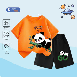 Bộ đồ cộc tay gấu Panda cho bé trai- Quần áo trẻ em nam size từ 15-40kg-  Loza Kids SB233