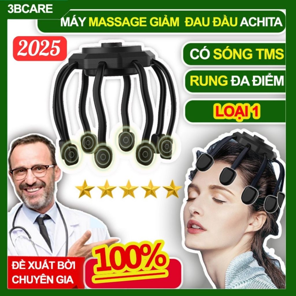 Máy massage đầu Achita M66 công nghệ TMS điện từ thư giãn, giảm đau đầu nhanh chóng máy mát xa đầu -