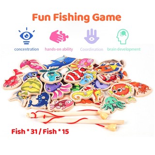  Set 15   30 Đồ Chơi Câu Cá Bằng Gỗ Hoạt Hình Cho Trẻ Em 