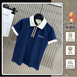 Áo Polo Bé Trai Gu Chì Thêu Chữ Bo Ống Chun Chất Cotton Gai Siêu Đẹp - Áo Thun Cộc Tay Cho Bé Trai