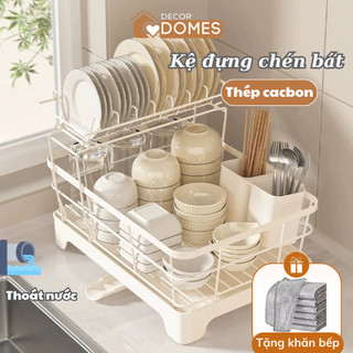  Gía Để Chén Bát Đĩa Thép Carbon Domes Kệ Để Đồ Nhà Bếp 2 Tầng Thông Minh Có Khay Hứng Nước 