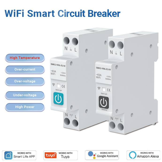 Cầu dao thông minh Wifi 63A 1P điều khiển bằng điện thoại qua nhiều ứng dụng át wifi cb wifi