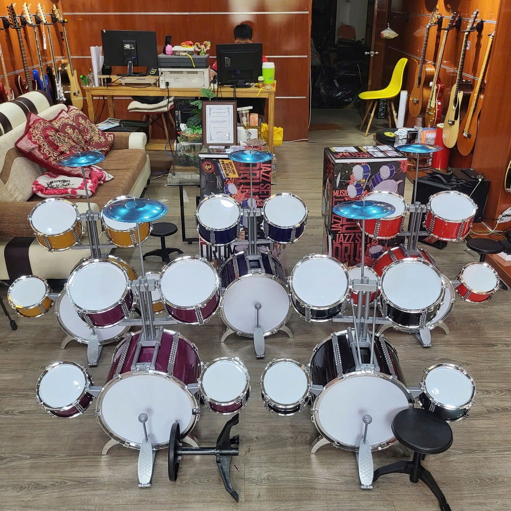 (HOẢ TỐC HCM) Bộ trống Jazz Drum 5 trống cho bé đủ màu sắc đẹp (tặng kèm ghế)