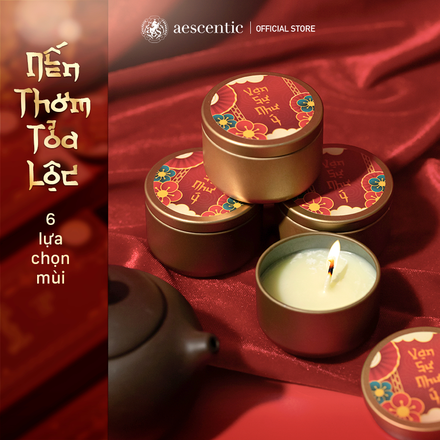 Nến Thơm Toả Lộc - Phú Quý Đoàn Viên Hương Trầm - Aescentic Việt Nam 90gr, 6 mùi hương