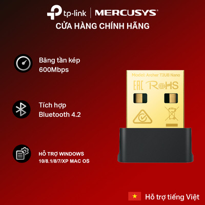 [Hỏa Tốc] Bộ Chuyển Đổi USB Wifi TP-Link Archer T2UB Nano Bluetooth 4.2 Chuẩn AC 600Mbps