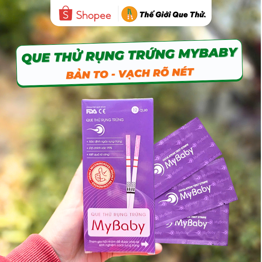  Que Thử Rụng Trứng MyBaby Chứng Nhận FDA MỸ Bản To Dễ Nhìn Độ Nhạy Cao Chính Xác - Hộp 12 Que 