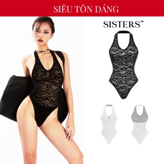 Bodysuit nữ ren xuyên thấu cổ yếm SISTERS màu đen, trắng có khuy bấm tiện lợi siêu tôn dáng Rosy SIS-CLUB | SS24-J10
