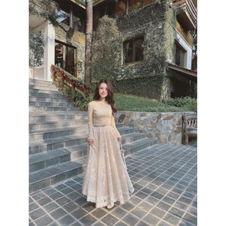  CV018 - Taby Skirt dáng dài chất Ren cao cấp cạp bo chun có lót lụa đi du lịch dạo phố 