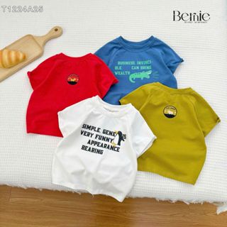 Áo phông cộc tay màu đỏ trắng xanh in 2 mặt unisex cho bé trai bé gái 8 đến 25kg BERNIE T1224A25