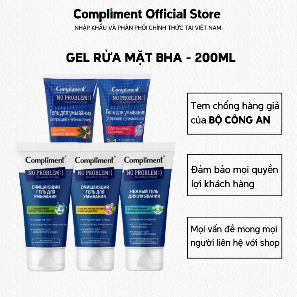 Gel Rửa Mặt Chứa BHA Compliment No Problem Sạch Sâu, Giảm Dầu Mụn 200ml
