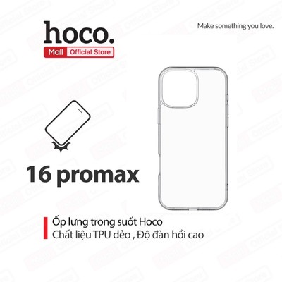 Ốp lưng Hoco cho ip 16 Pro Max TPU độ đàn hồi cao dẻo trong suốt mỏng
