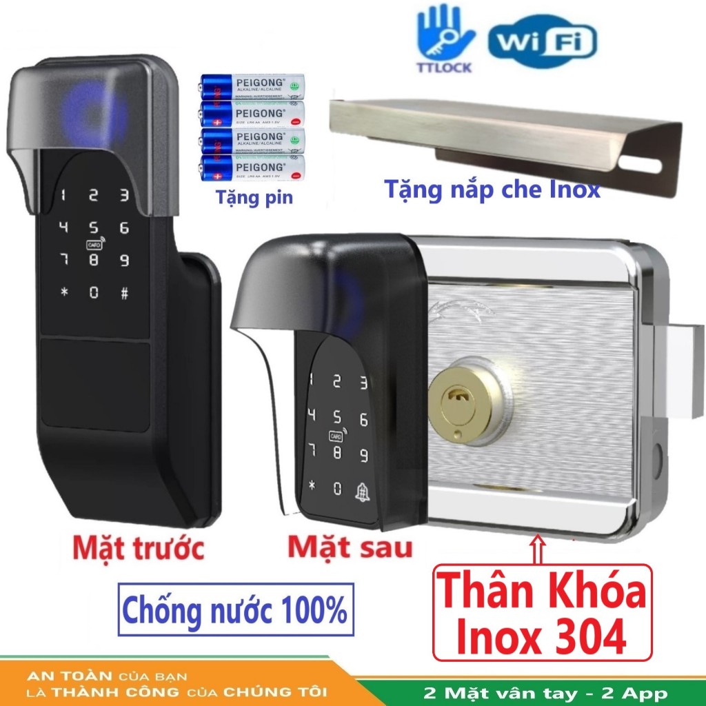 Khóa vân tay cửa cổng, Khóa vân tay 2 mặt,  App TTLock, App Tuya [Chống Nước]