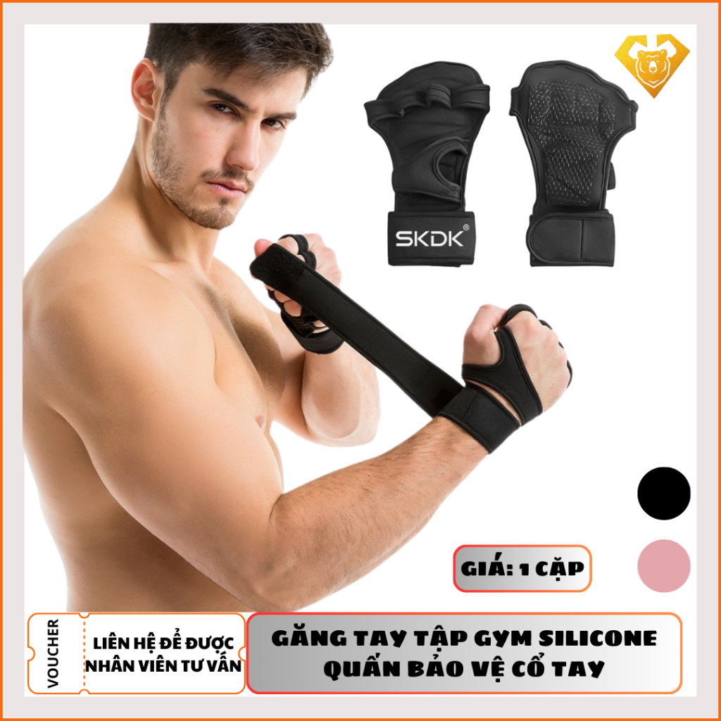 Găng tay tập gym kết hợp bảo vệ cổ tay chất liệu Silicon thời trang chính hãng SKDK ( siêu bền )