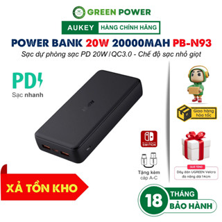 [Xả Tồn Kho] Pin sạc dự phòng AUKEY Basix Plus ll 20.000mah PB-N93 USB-C PD20W & QC3.0, sạc nhỏ giọt - Chính hãng