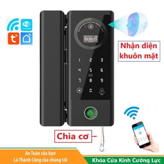 Khóa vân tay cửa kính cường lực : App TTLock/Tuya Wifi, chìa cơ, vân tay, mật khẩu, thẻ từ