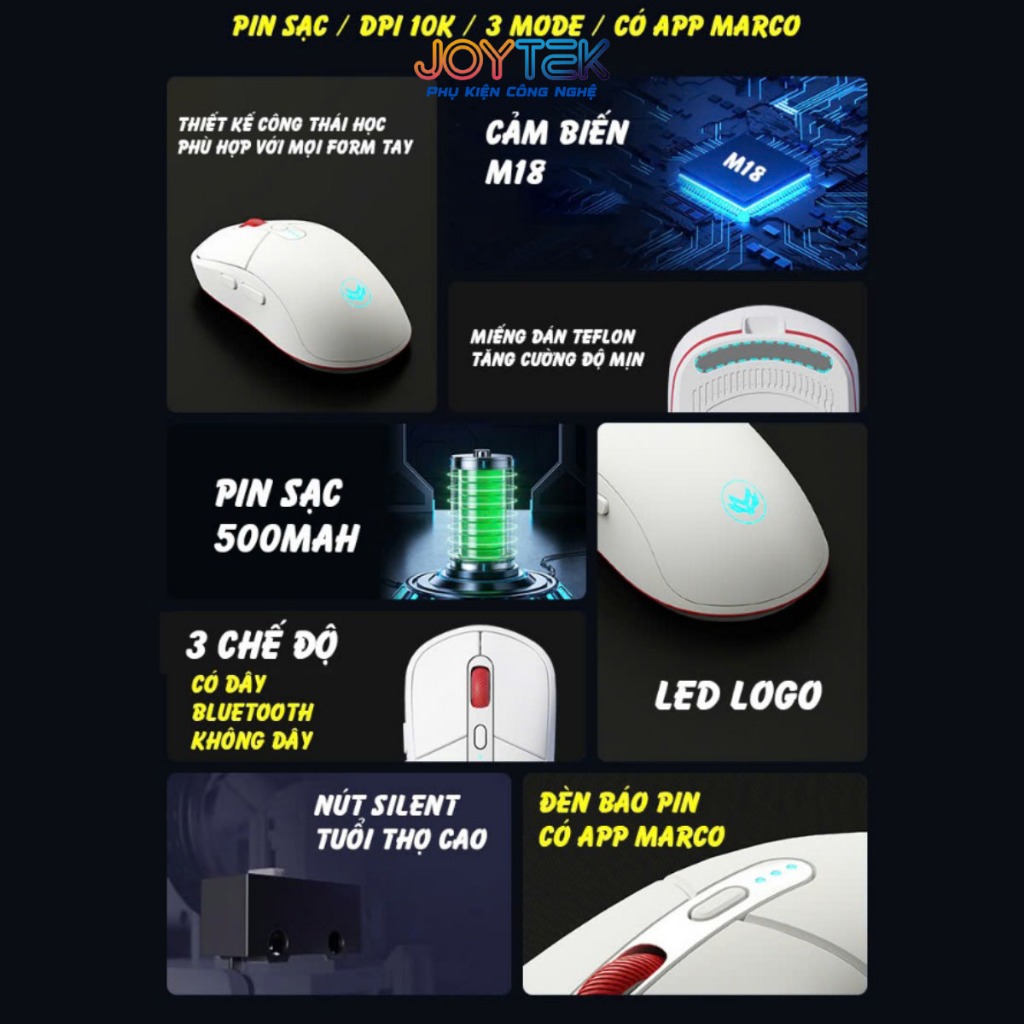 Chuột Gaming Atas F30 - Silent- 3 MODE Không dây Bluetooth - Pin sạc 500mah - Có app Marco | BigBuy360 - bigbuy360.vn