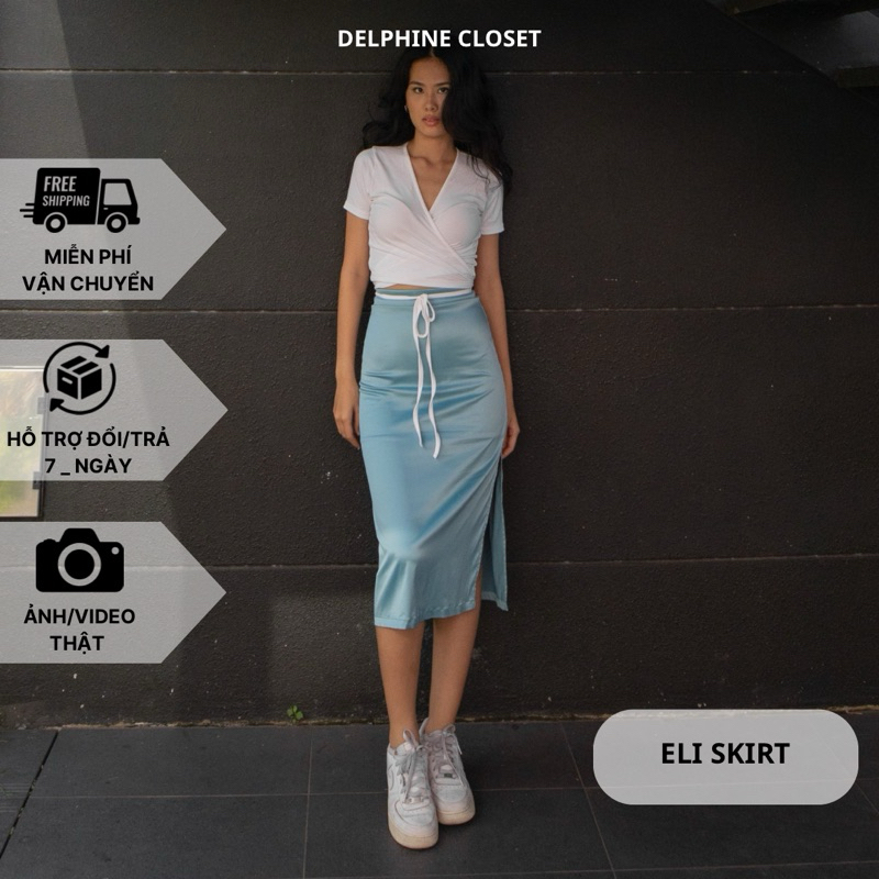 [DELPHINE] chân váy lụa xẻ tà | Eli skirt