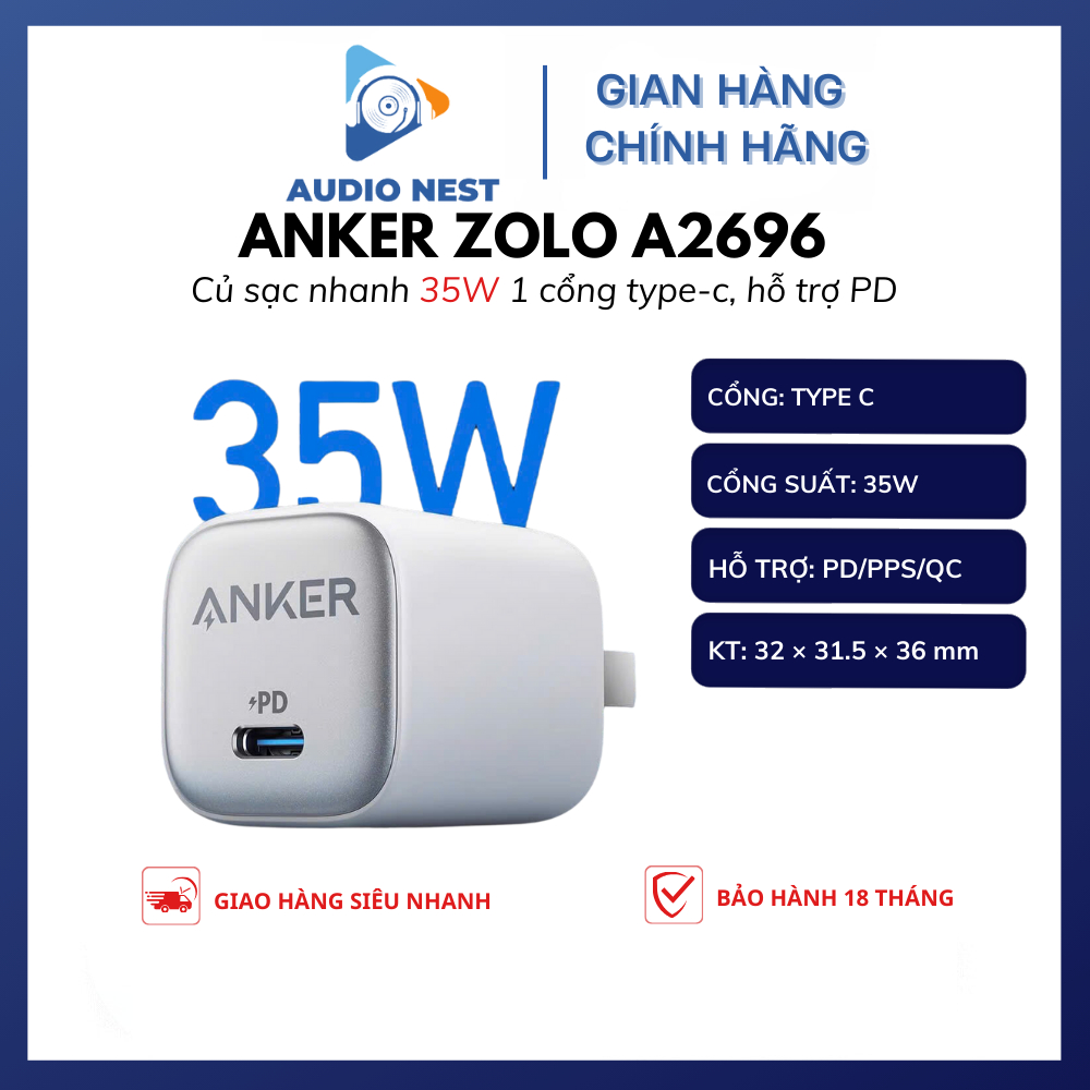 Củ Sạc Nhanh Anker Zolo A2696 35W PD/PPS/QC - Bảo Hành 18 Tháng