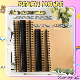 {SALE XUYÊN TẾT} Sổ Lò Xo Bìa Kraft A5 B5 120 Trang Kẻ Ngang/Caro Basic Tự Decor Giá Rẻ Tập Vở Note Caro Peach home A4