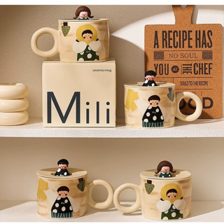 Ly/Cốc Sứ Dabam House Chàng Trai/Cô gái (Couple) Nấm Dễ Thương, Phong Cách Hoạt Hình Kèm Nắp Đậy