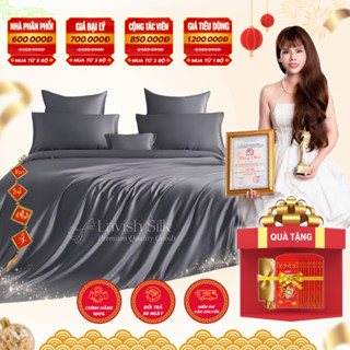 Trọn Bộ Chăn Ga Gối Phi Lụa Lavish Silk Cao Cấp Mát Lạnh Hàng Loại 1 - Xám Đậm