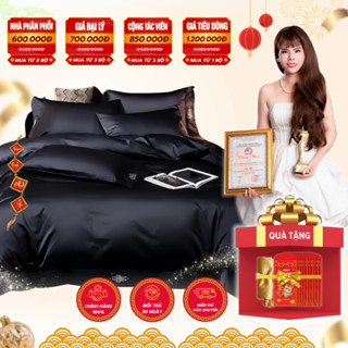 Trọn Bộ Chăn Ga Gối Phi Lụa Lavish Silk Cao Cấp Mát Lạnh Hàng Loại 1 -Đen