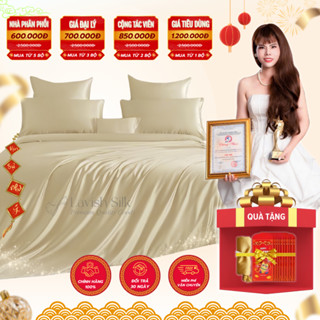 Trọn Bộ Chăn Ga Gối Phi Lụa Lavish Silk Cao Cấp Mát Lạnh Hàng Loại 1 -Vàng Kem