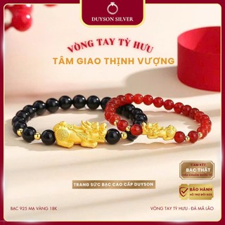  Vòng tay đôi Tỳ Hưu bạc 999 mạ vàng 24K Duyson Silver lắc tay mã não phong thủy may mắn LTKX45 